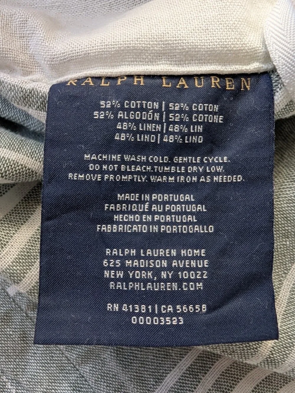 Ralph Lauren Linen Cotton Green White Striped Standard Pillow Covers - 2